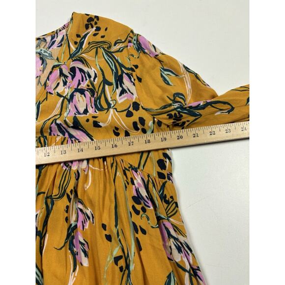 Free People Bella Floral Print Empire Tunic Top Golden Yellow Sz Small Boho - Picture 6 of 9